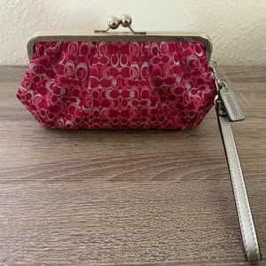 Coach Pink Silver Lurex Signature Canvas Kisslock